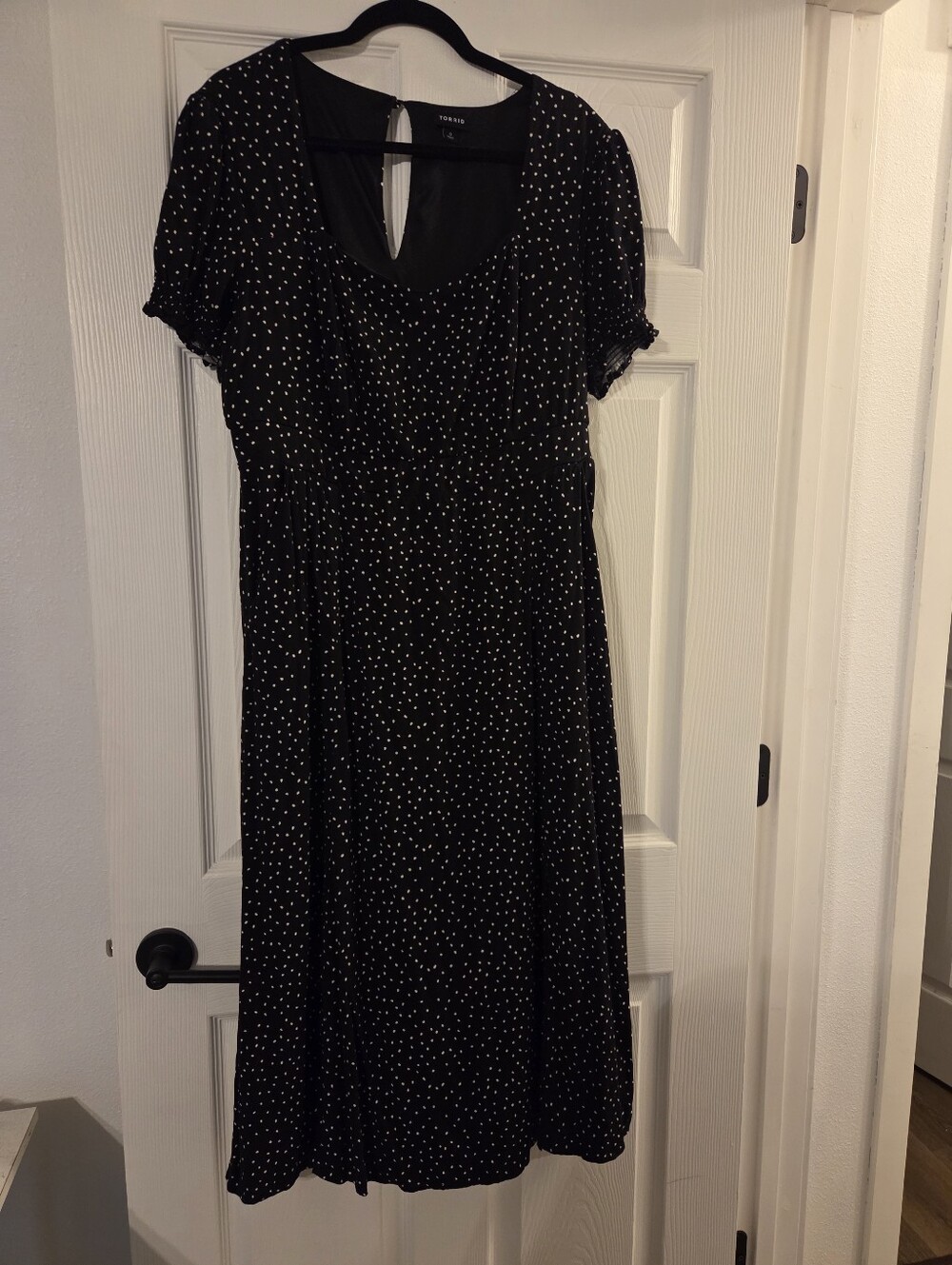Black Polka Dot Midi Dress - With Slit